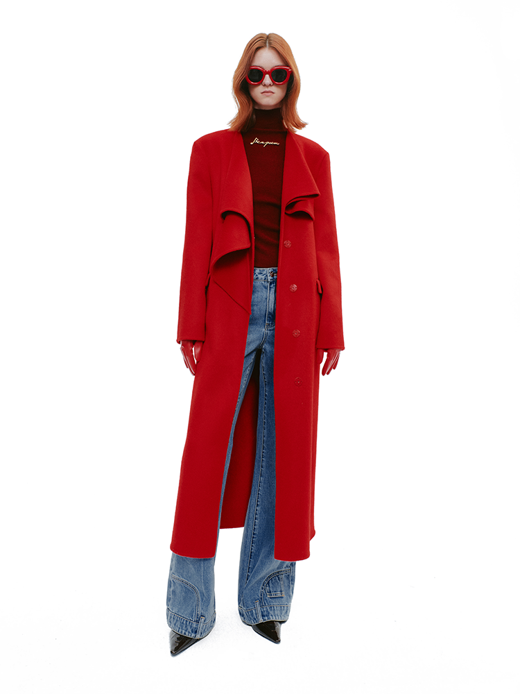 YES BY YESIR long woolen layered lapel jackets - STRAP.