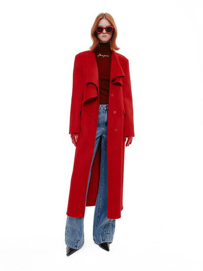 YES BY YESIR long woolen layered lapel jackets - STRAP.