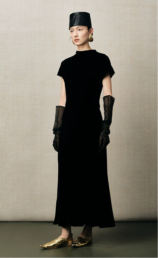 ZHUCHONGYUN crew neck short sleeve black slim long dress-REI.