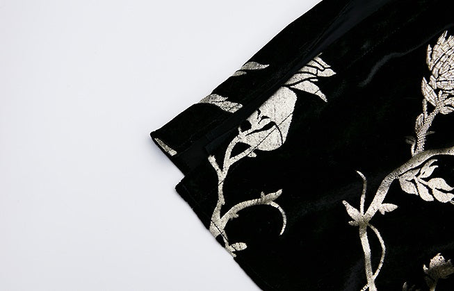 ZHUCHONGYUN bronzing velvet slit long sleeve floral dress-SHOUYA.