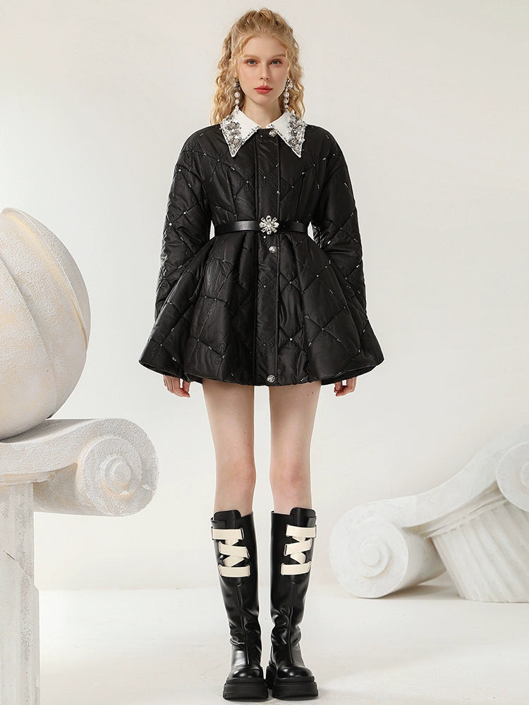 CHECOCRE Elegant Winter Contrast Heavy Industry Bead Flower Doll Collar Girl Design - VINCE