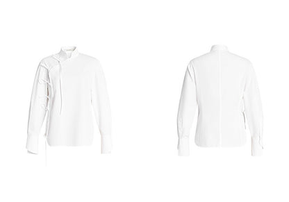 ZHUCHONGYUN Chinese diagonal strap long-sleeved white shirt -EJAE.