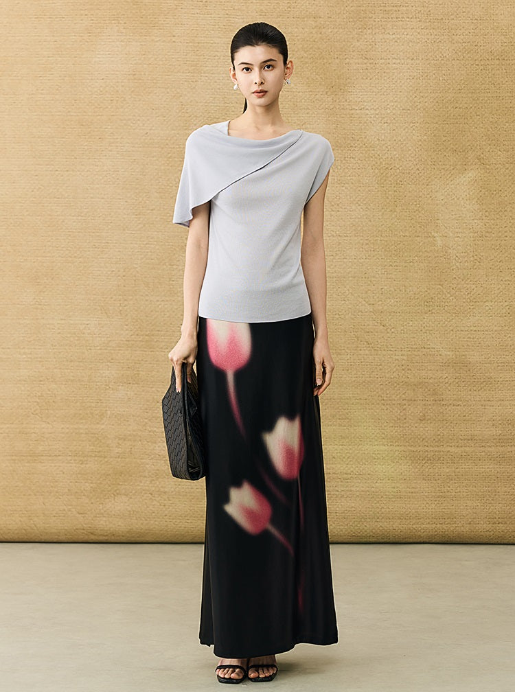 HECO Chinese temperament asymmetrical floating collar sleeveless base knit sweater - QUER.