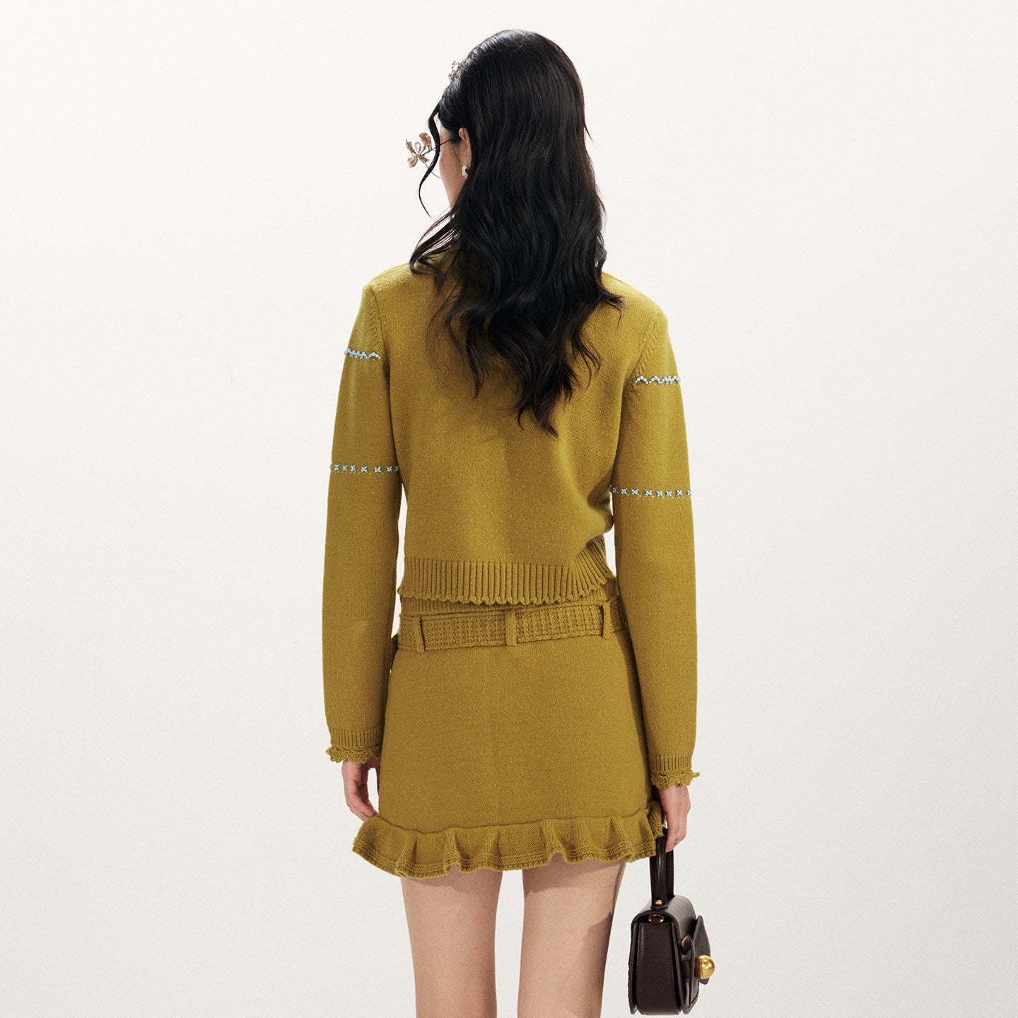 FAME Contrast Three-Dimensional Floral Beaded Knitted Cardigan Top - JESSICA.