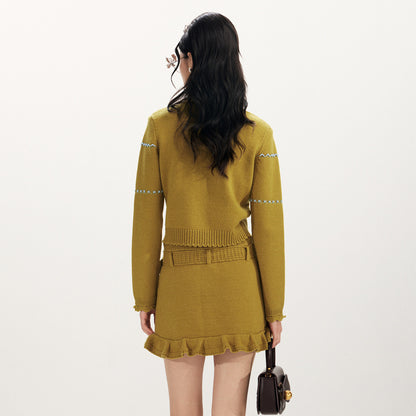FAME Contrast Three-Dimensional Floral Beaded Knitted Cardigan Top - JESSICA.