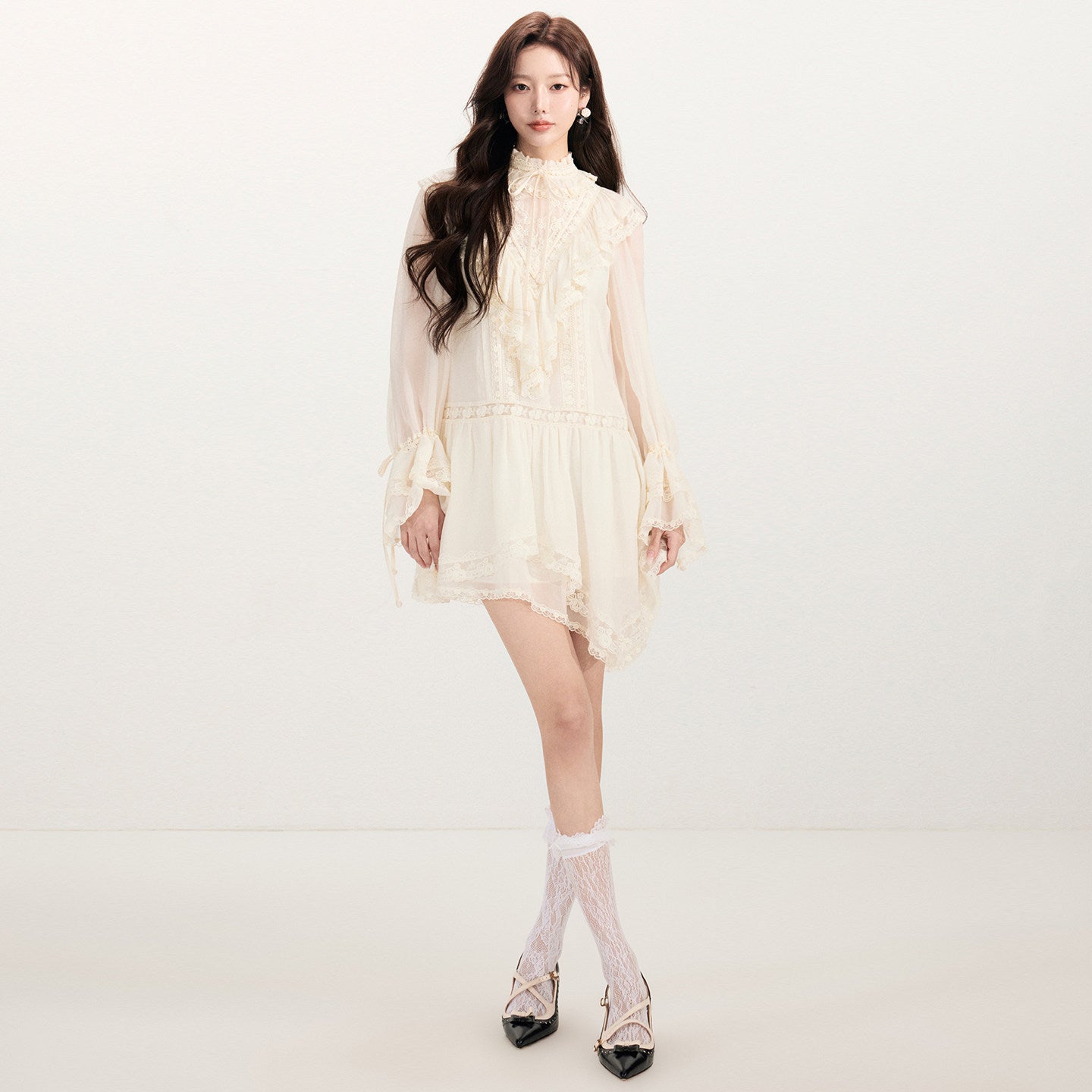 FAME Embroidered Trim Chiffon Dress - STELLA