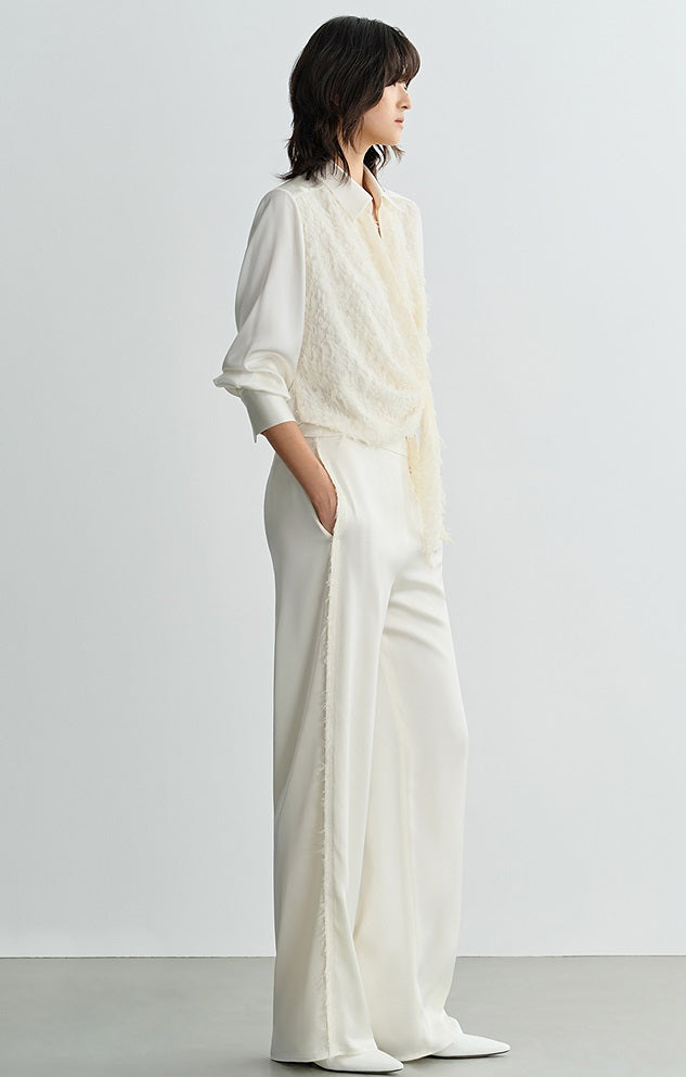 COMME MOI Lu Yan designer's new texture splicing satin straight-leg pants  -FAITH.