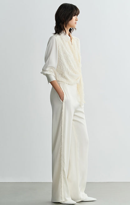 COMME MOI Lu Yan designer's new texture splicing satin straight-leg pants  -FAITH.