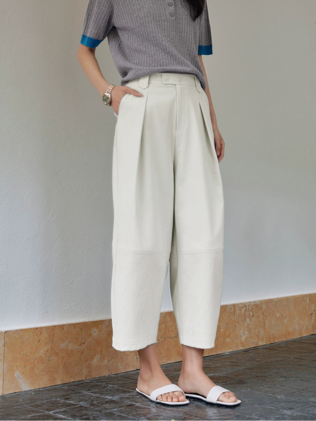 SUSHE eight-point straight banana relaxed wide-leg pants-KATY