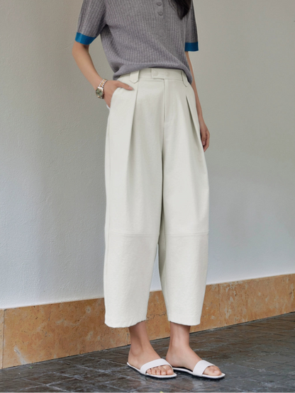 SUSHE eight-point straight banana relaxed wide-leg pants-KATY