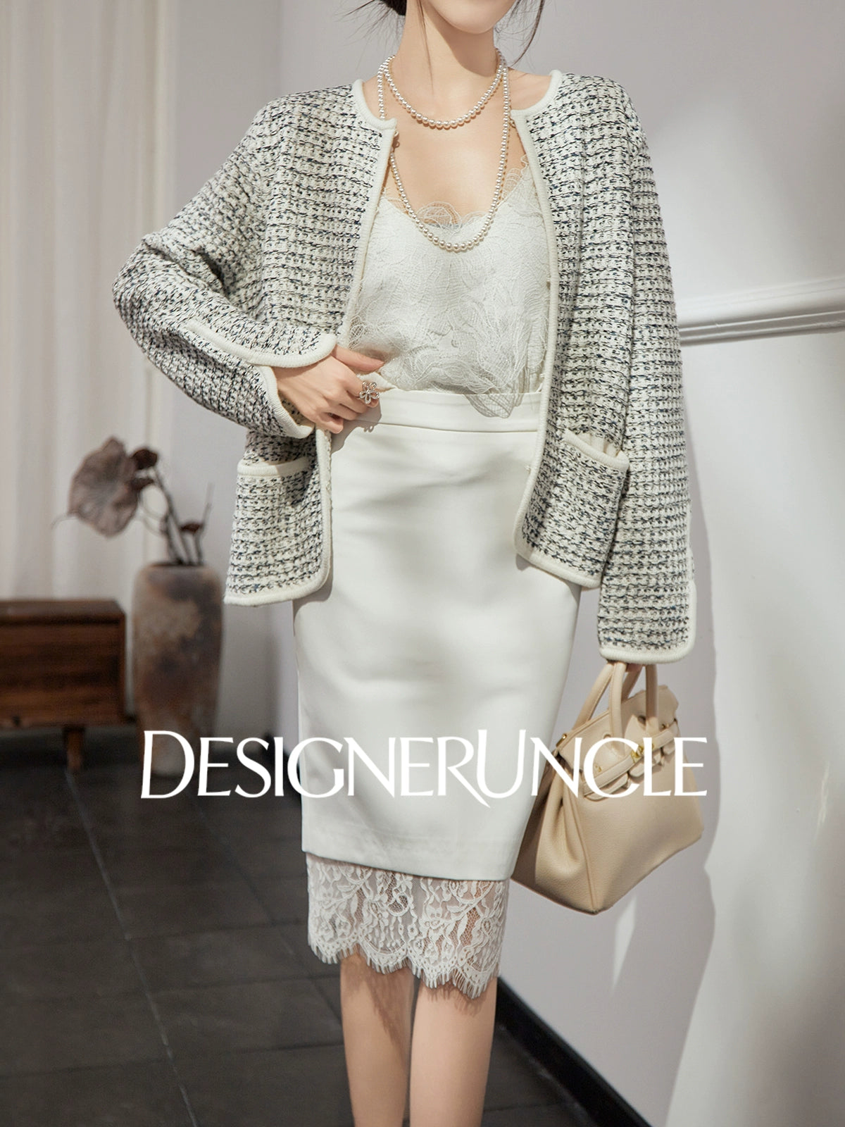 DGU "Sulan" cream cardigan commuting slimming versatile design top - CHARLIE.