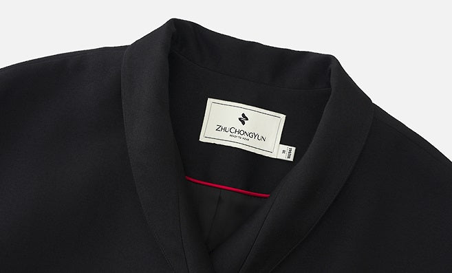 ZHUCHONGYUN curved stand-up collar slanted placket trench coat jacket-RUMI.