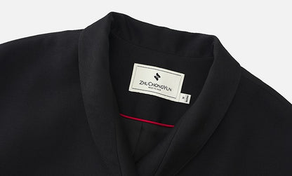 ZHUCHONGYUN curved stand-up collar slanted placket trench coat jacket-RUMI.