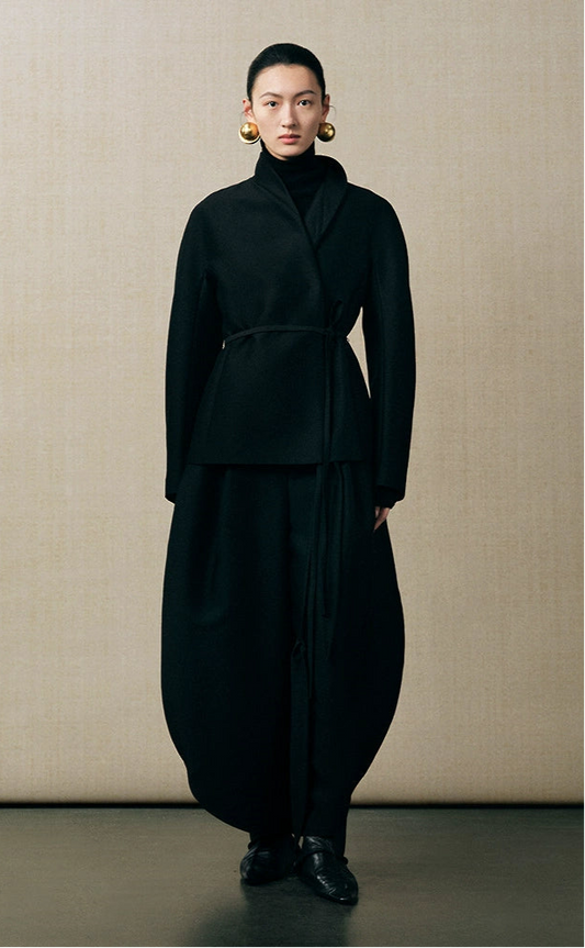 ZHUCHONGYUN curved stand-up collar slanted placket trench coat jacket-RUMI.