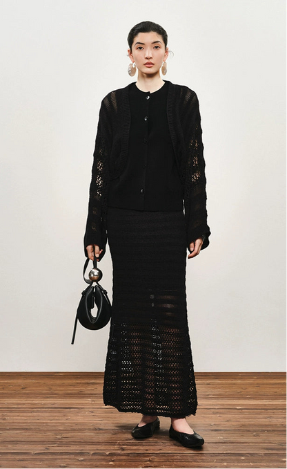 ZHUCHONGYUN Elegant knitted matching skirt and top outfit set-KLINS.