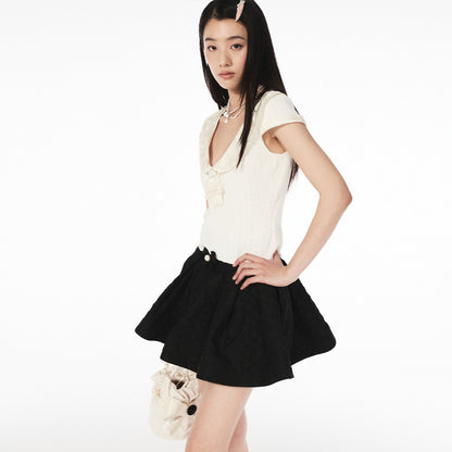 FAME Satin Embroidery Short Sleeve Top - ADRIAN