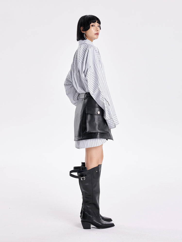 TINY IN three-dimensional shoulder back cape striped shirt-TAYA