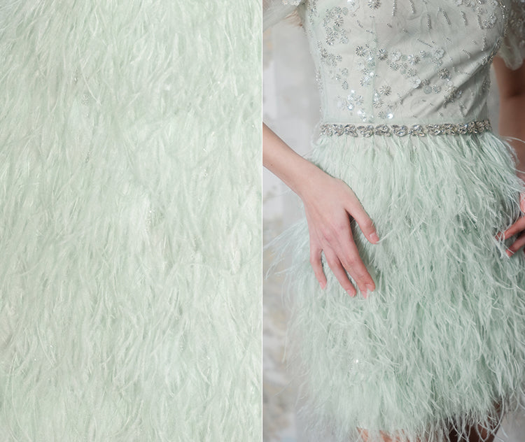 Wardrobes by Chen Luxury Mint Square Neck Lace Short Sleeve Cocktail Dress-Saint