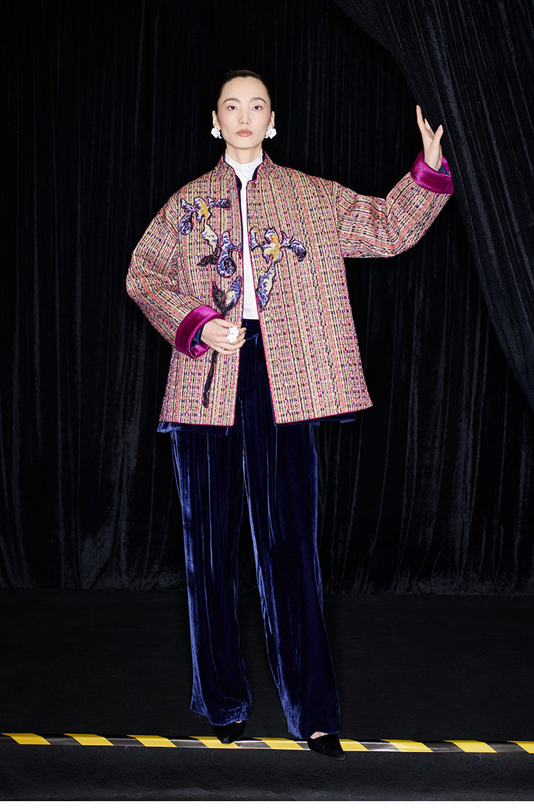 M essential Mackay designer Kneaded Gold Iris Layered Embroidery Loose Jacket - IDEM.