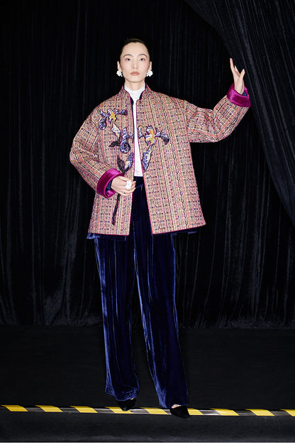 M essential Mackay designer Kneaded Gold Iris Layered Embroidery Loose Jacket - IDEM.