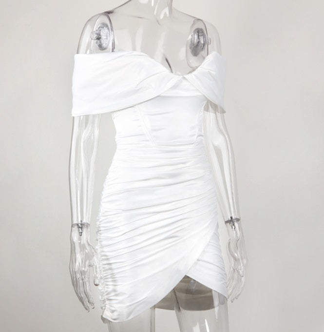 DOLLY Elegant V-Neck Short Sleeve Tube Top Slim Fit Pleated Short Date Dress-LITA