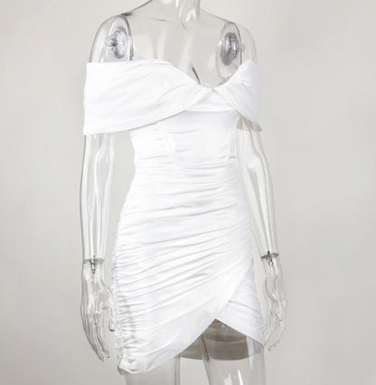 DOLLY Elegant V-Neck Short Sleeve Tube Top Slim Fit Pleated Short Date Dress-LITA