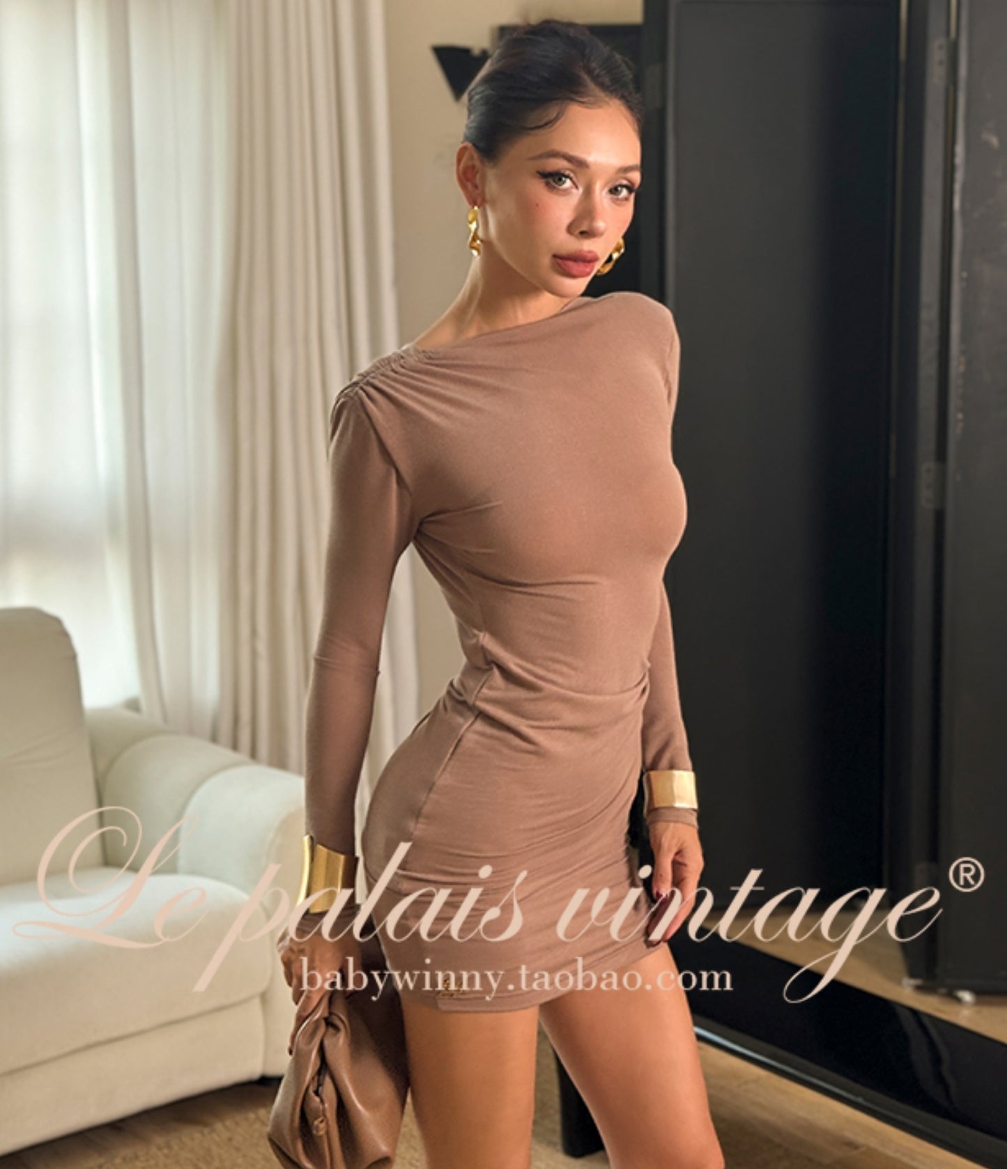 Le Palais Vintage Elegant Brown Aysmmetrical Wrap Short/ Long Dress-POA.