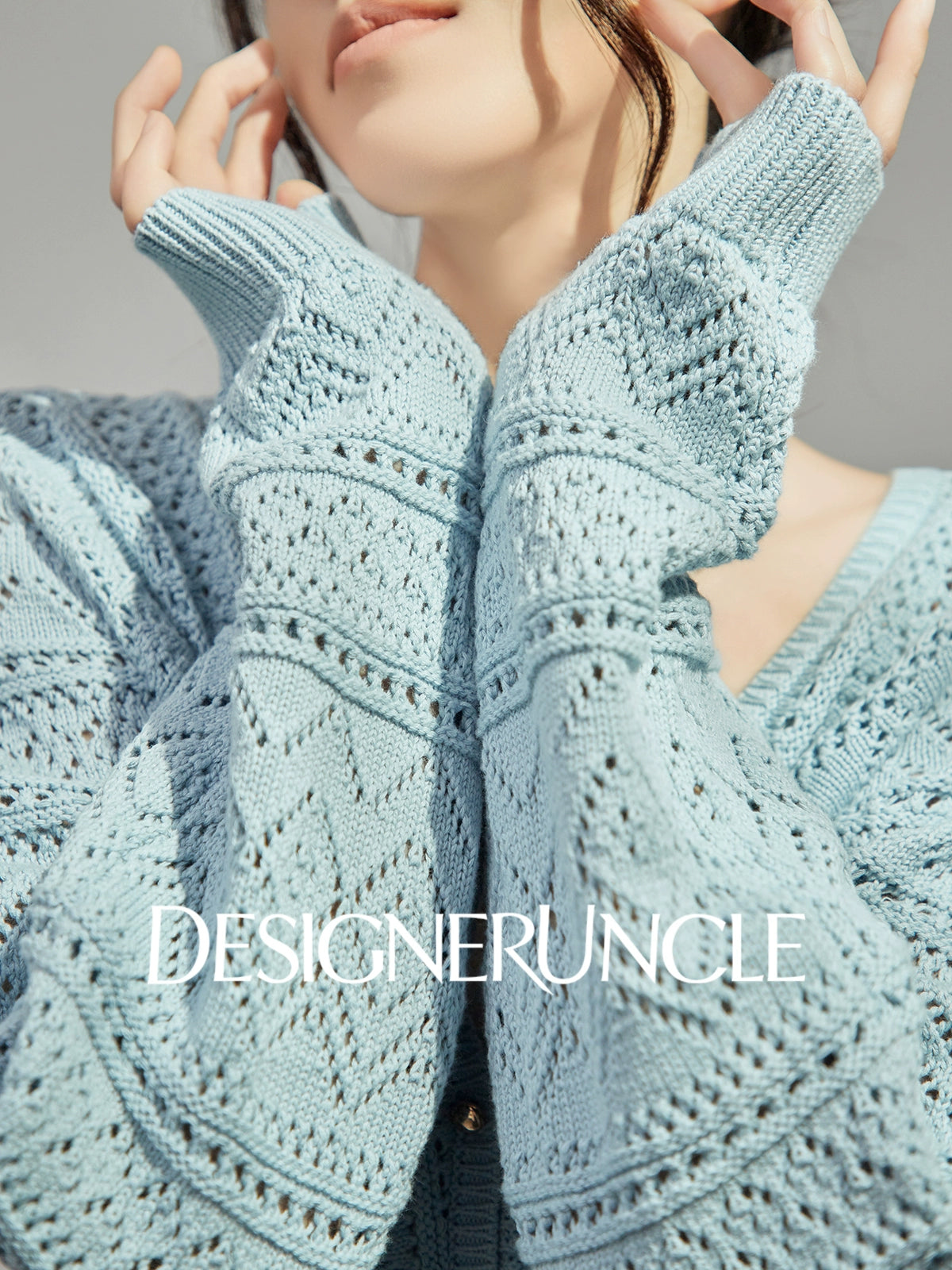 DGU "Cloud Weaving" blue knitted sew carved air quality versatile simple jacket - BEAR.
