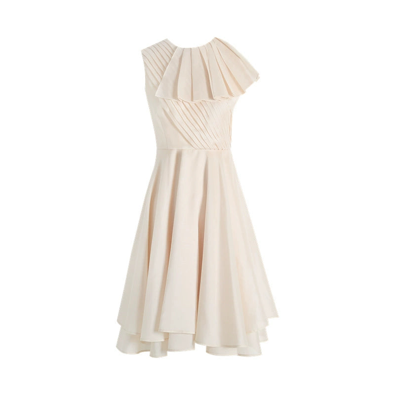 PURITY Playful organza layered ruffle collar irregular pleated dress Portia