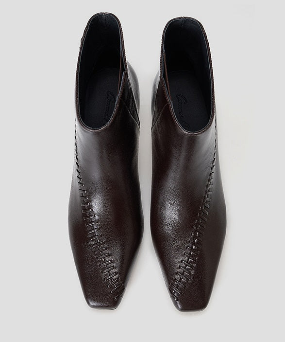 COMME MOI Lu Yan Designer New Women's Vintage Brown Plain Knitted Kitten Root Boots - PAMP.