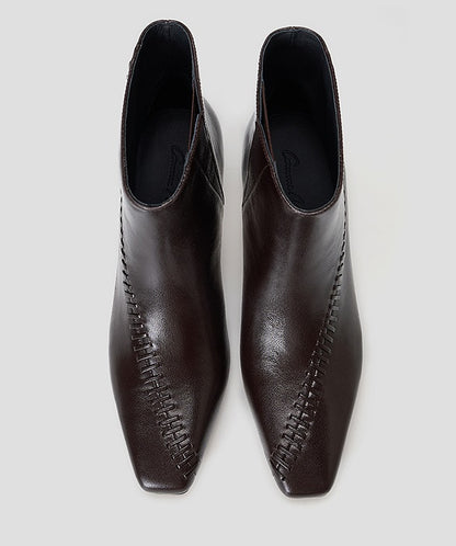 COMME MOI Lu Yan Designer New Women's Vintage Brown Plain Knitted Kitten Root Boots - PAMP.