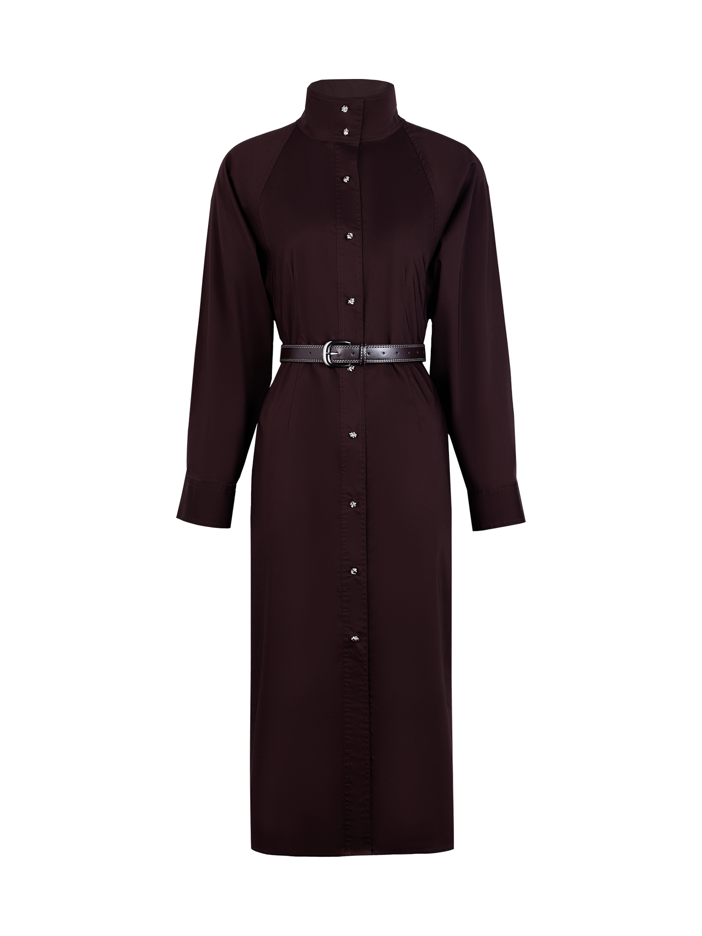 AUI Mocha Mousse Polo Collar Cinched Waist Long Sleeve Straight dress - Ji-Yoo