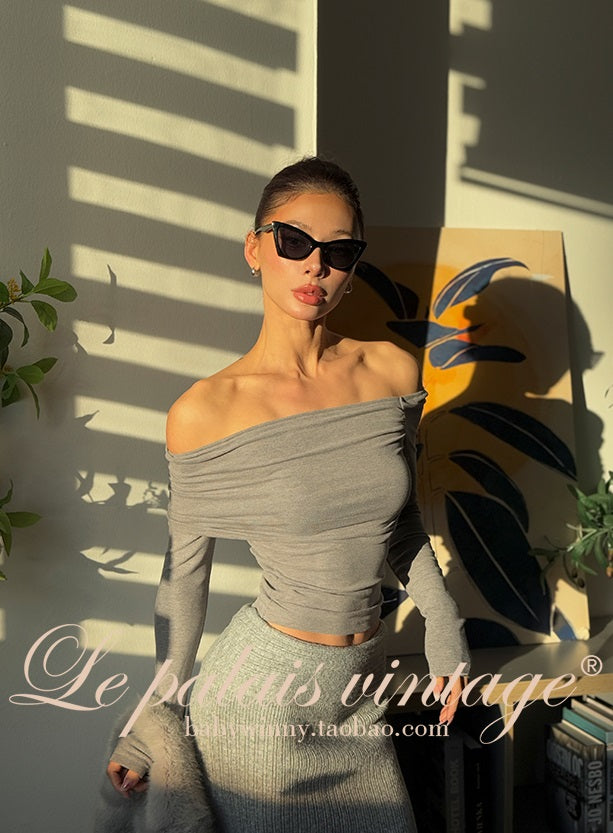 le Palais Vintage 3 off-the-shoulder Off-the-shoulder Asymmetrical Pleated Top-GEAR