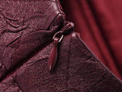 WANGXO | Raw Sheepskin-Pressed Leather High-Waisted Quilted Mini Skirt -TESA.