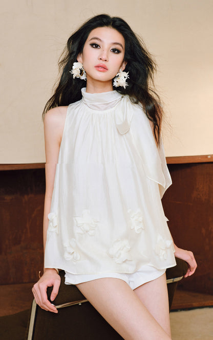 WANGXO Luxury Brand High-End Tencel Acetate Heavy Handmade Nail Flowers French Loose Ribbon Sleeveless Top - MAEVE