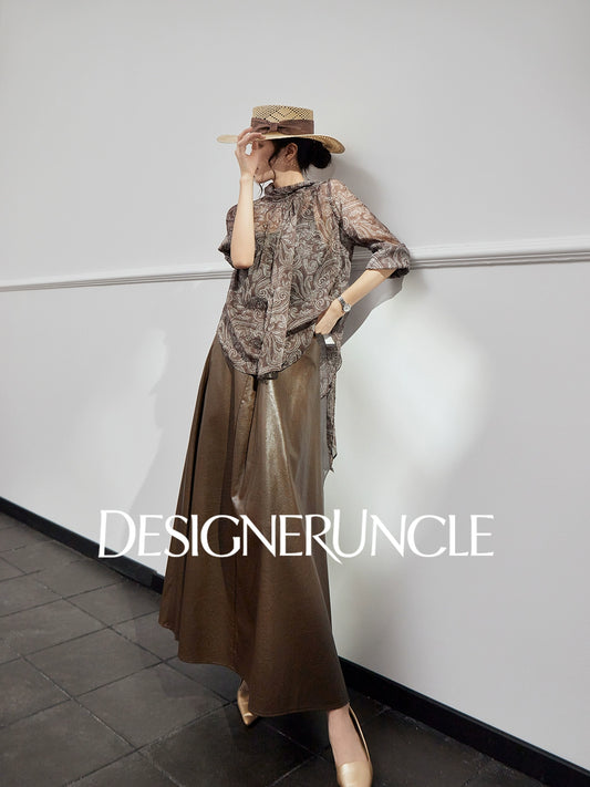 DGU "Suhui" retro printed long-sleeved loose high-end commuter top - PIRATE.