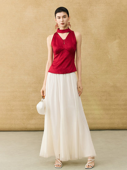 HECO Chinese Acetate V-Neck Waist Small Vest Top - ZEPH.