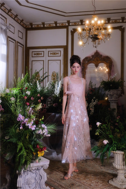 Wardrobes by Chen Luxury Fog Pink Round Neck Sleeveless Chiffon Dinner Dress-Nini