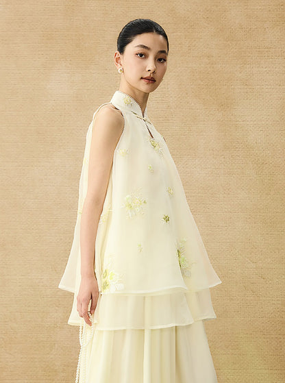 HECO Chinese Pearl Edge Embroidered Sleeveless Tulle Vest - IDEM.