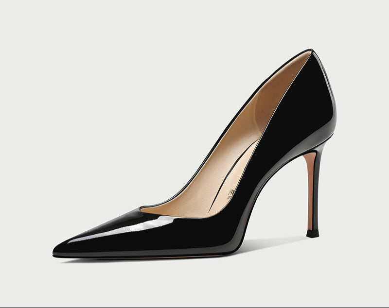 Pjjuu Black Patent Leather Pointed Toe Stiletto Pumps - Daniel Patent