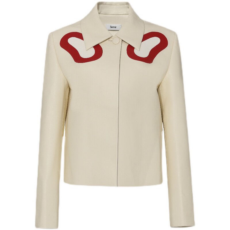 SERRER Contrast splicing long-sleeved leather jacket - MASONN.