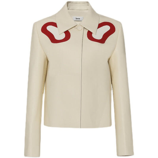 SERRER Contrast splicing long-sleeved leather jacket - MASONN.