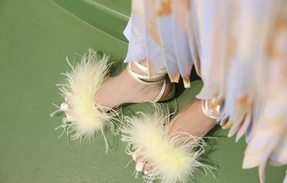 B-FEI Soft feather sandals Lace-up square heel -HANK.