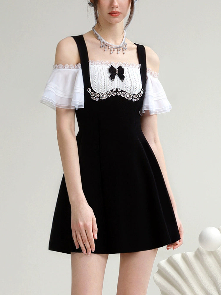 CHECOCRE Stubble Vintage Lace Contrast Two-piece Little Black Dress - CYCLIST