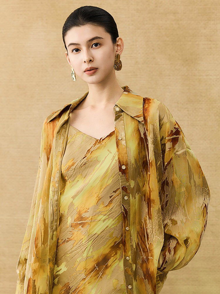 HECO Chinese National Style Burning Flower Slightly Transparent shirt- STROK.