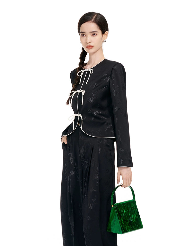 YES BY YESIR | Bamboo Jacquard Chinese-Inspired Short Jacket -YUELINA.