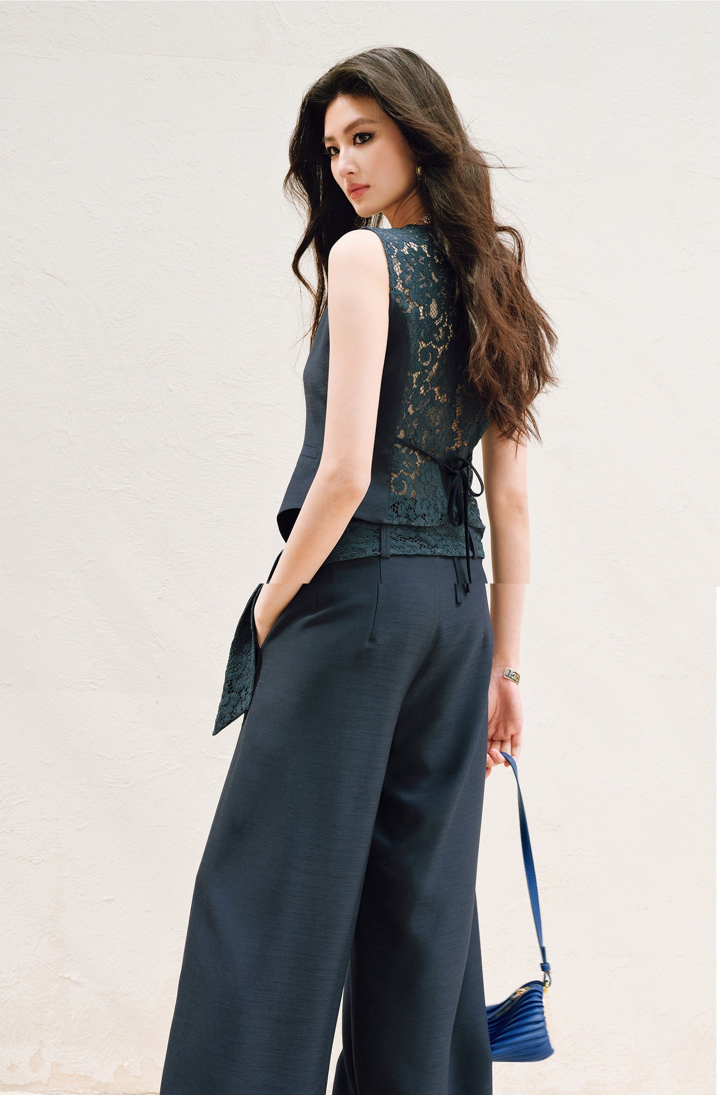 WANGXO |V-Neck Vest & Belted Straight Pants Intellectual Suit Set -NÉRA