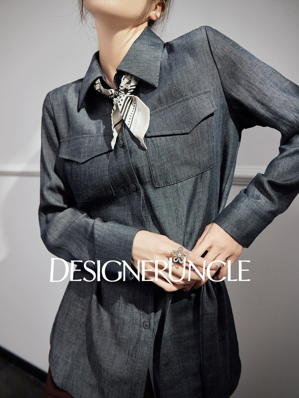 DGU "Goose Shadow" denim pure shirt women's autumn new design niche commuter loose top - HEART.