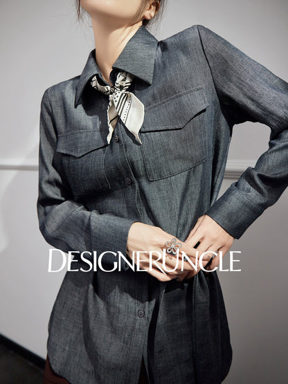 DGU "Goose Shadow" denim pure shirt women's autumn new design niche commuter loose top - HEART.