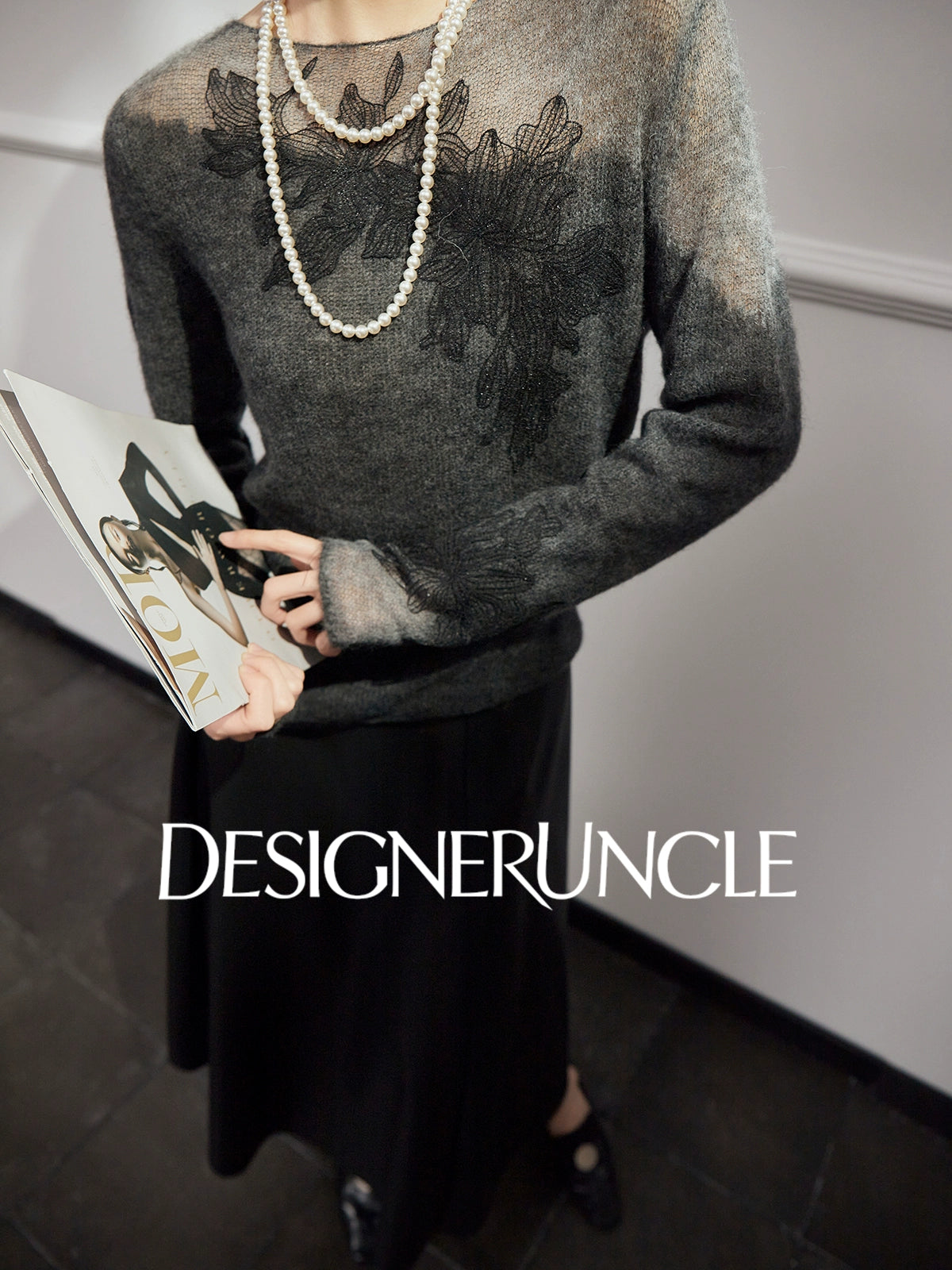 DGU "Yanci" black sweater crew neck commuter versatile slimming knitted long sleeves - GARP.